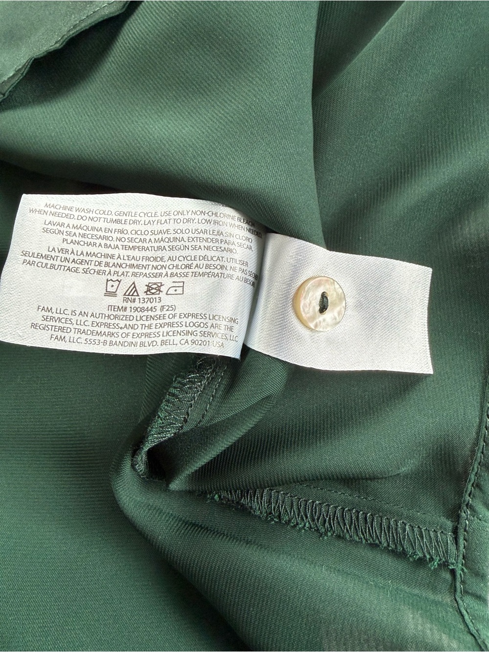 Express Women's Dark Green Satin Button-Up Blouse - Picture 11 of 12